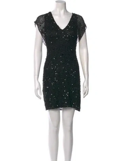 Pre-owned Aidan Mattox V-neck Mini Dress In Black