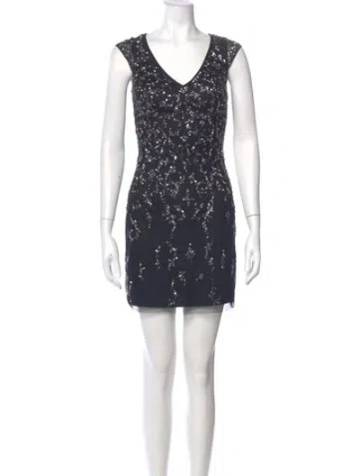 Pre-owned Aidan Mattox V-neck Mini Dress In Black