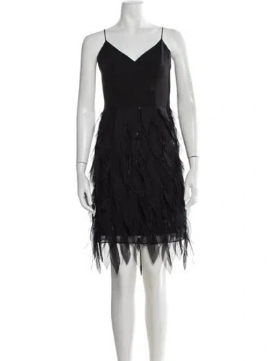 Pre-owned Aidan Mattox V-neck Mini Dress In Black