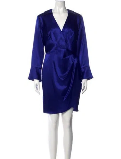 Pre-owned Aidan Mattox V-neck Mini Dress In Blue