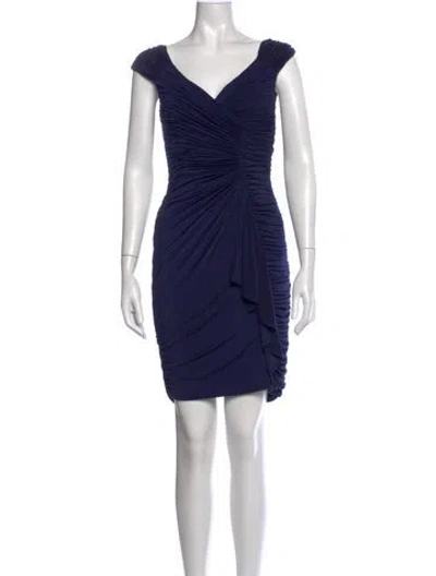 Pre-owned Aidan Mattox V-neck Mini Dress In Blue