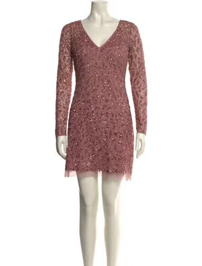 Pre-owned Aidan Mattox V-neck Mini Dress In Pink