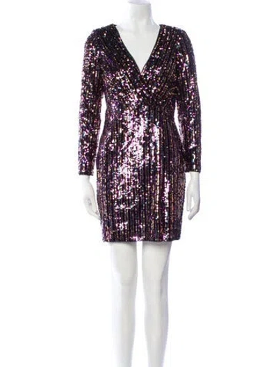Pre-owned Aidan Mattox V-neck Mini Dress In Purple