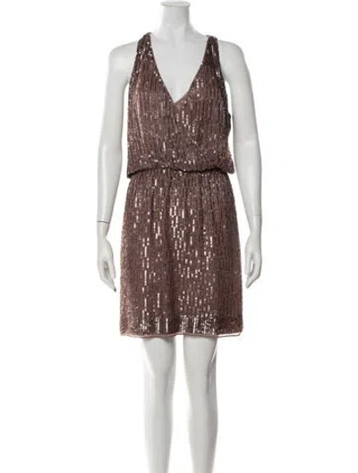 Pre-owned Aidan Mattox V-neck Mini Dress In Purple