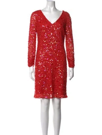 Pre-owned Aidan Mattox V-neck Mini Dress In Red