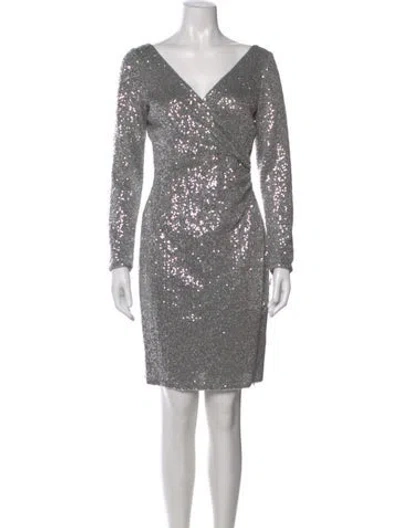 Pre-owned Aidan Mattox V-neck Mini Dress In Silver