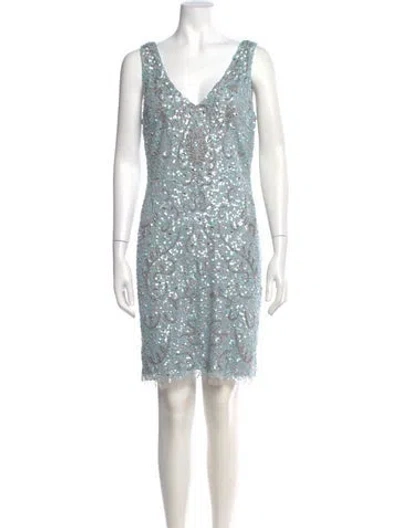 Pre-owned Aidan Mattox V-neck Mini Dress W/ Tags In Blue