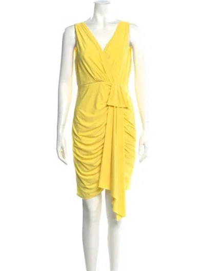 Pre-owned Aidan Mattox V-neck Mini Dress In Yellow