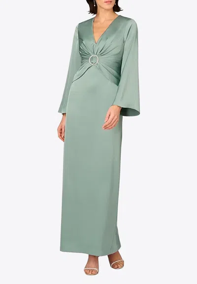 Aidan Mattox V-neck Waist Cinch Dress In Green