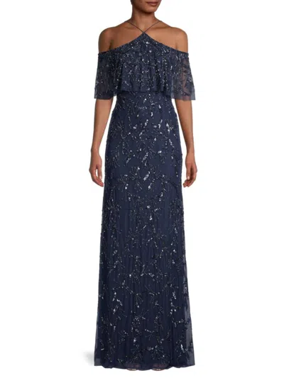 Aidan Mattox Women's Beaded Embellished Off The Shoulder Gown In Twilight