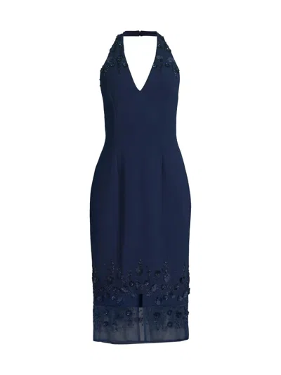 Aidan Mattox Women's Beaded Halter Midi-dress In Blue