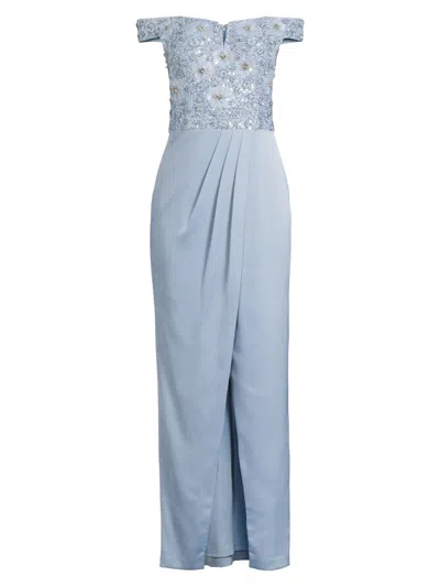 Aidan Mattox Women's Beaded Off-the-shoulder Column Gown In Blue