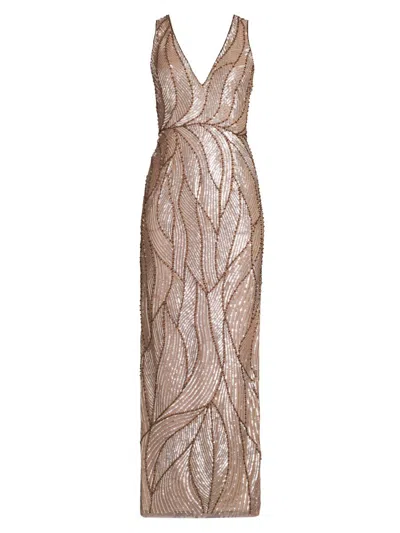 Aidan Mattox Women's Embellished V-neck Column Gown In Brown