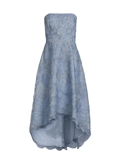 Aidan Mattox Women's Floral Embellished Bandeau A-line Midi-dress In Blue