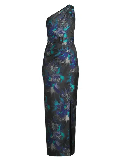 Aidan Mattox Women's Floral Jacquard Belted One-shoulder Gown In Multi