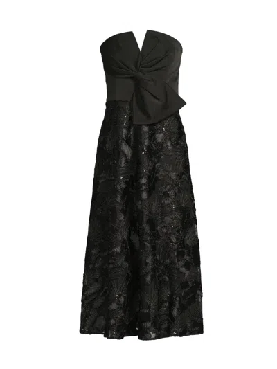 Aidan Mattox By Adrianna Papell Bow Sequin Strapless Gown In Black