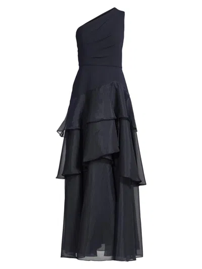 Aidan Mattox Women's One-shoulder Tiered Gown In Blue