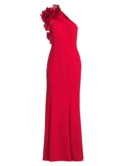 Aidan Mattox Women's Organza Ruffle One-shoulder Gown In Red