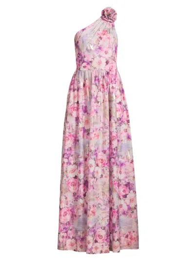 Aidan Mattox Women's Printed Jacquard One-shoulder Gown In Pink Multi