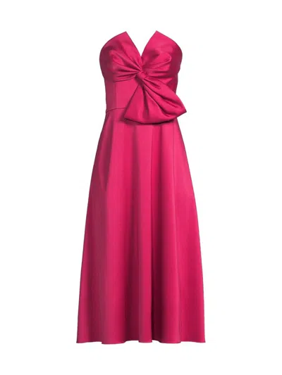 Aidan Mattox Strapless Bow Front Mikado Midi Dress In Faded Azalea In Red