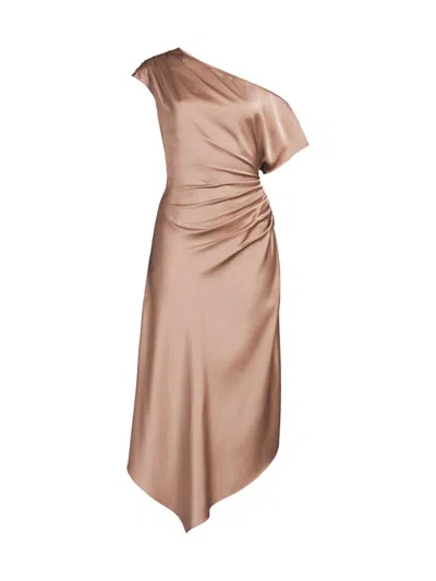 Aidan Mattox Women's Satin Gathered Asymmetric Cocktail Dress In Brown