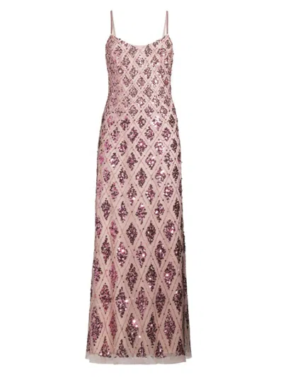 Aidan Mattox Women's Sequin Mesh Gown In Pink Multi