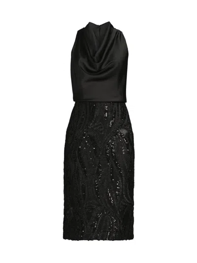 Aidan Mattox Women's Sequined Cowlneck Cocktail Dress In Black