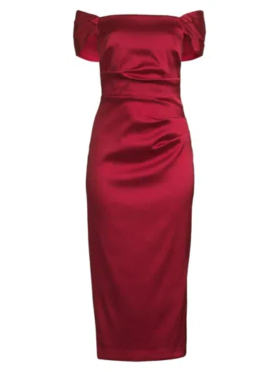 Aidan Mattox Women's Stretch Mikado Off-the-shoulder Midi-dress In Matador Red