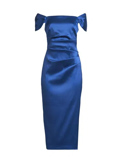 Aidan Mattox Women's Stretch Mikado Off-the-shoulder Midi-dress In Blue