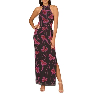 Aidan Mattox Womens Beaded Halter Evening Dress In Multi