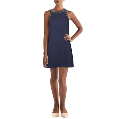 Aidan Mattox Womens Beaded Mini Cocktail Dress In Blue