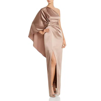 Aidan Mattox Womens Caped One Shoulder Evening Dress In Brown