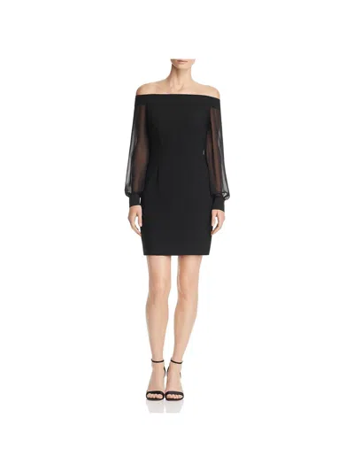 Aidan Mattox Womens Crepe Sheer Cocktail And Party Dress In Black