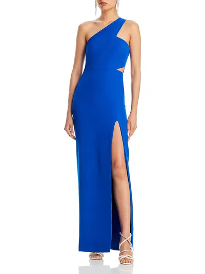 Aidan Mattox Womens Cut-out One Shoulder Formal Dress In Blue