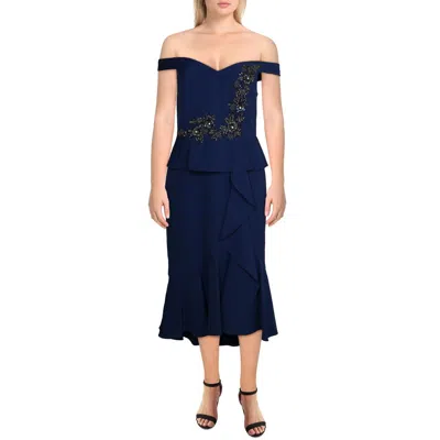 Aidan Mattox Womens Embellished Off The Shoulder Midi Dress In Blue