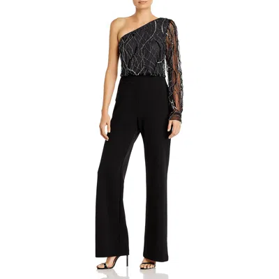 Aidan Mattox Womens Embellished One Shoulder Jumpsuit In Black