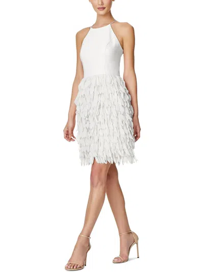 Aidan Mattox Womens Feathered Halter Cocktail And Party Dress In White