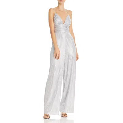 Aidan Mattox Womens Foiled V-neck Jumpsuit In White