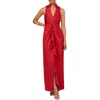 Aidan Mattox Womens Maxi Ruffled Evening Dress In Red