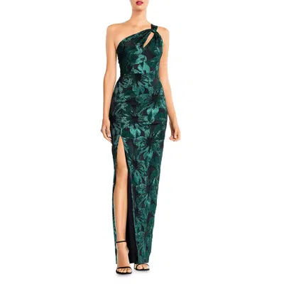 Aidan Mattox Womens Meallic One Shoulder Evening Dress In Green