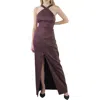 Aidan Mattox Womens Metallic Halter Evening Dress In Purple