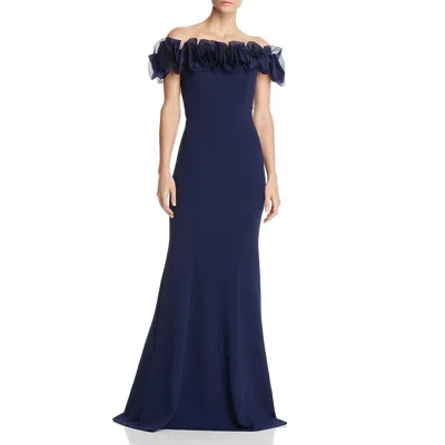 Aidan Mattox Womens Off-the-shoulder Ruffled Evening Dress In Blue