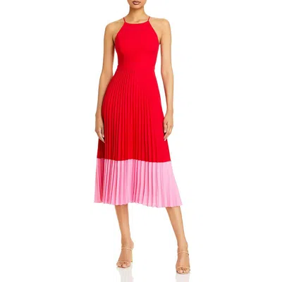 Aidan Mattox Womens Pleated Midi Halter Dress In Red