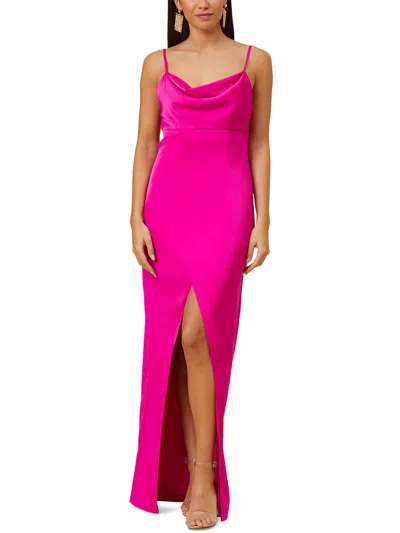 Aidan Mattox Womens Satin Cowl Neck Evening Dress In Pink