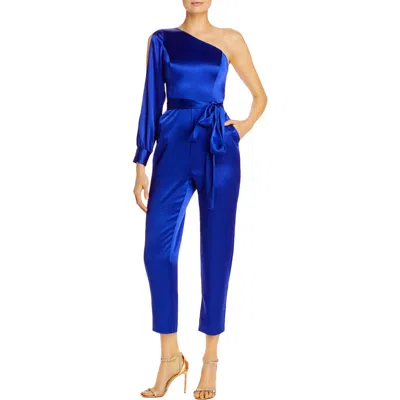 Aidan Mattox Womens Satin One Shoulder Jumpsuit In Blue