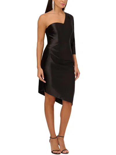 Aidan Mattox Womens Satin One Shoulder Sheath Dress In Black