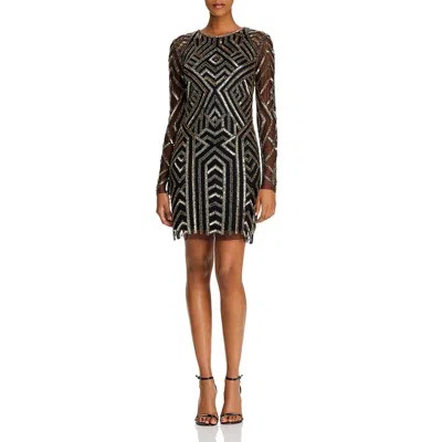 Aidan Mattox Womens Sequined Beaded Cocktail Dress In Black