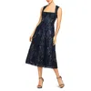 Aidan Mattox Womens Sequined Box Neck Fit & Flare Dress In Blue