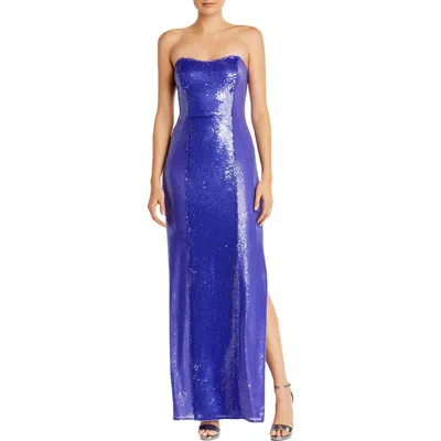 Aidan Mattox Womens Sequined Slit Formal Dress In Blue