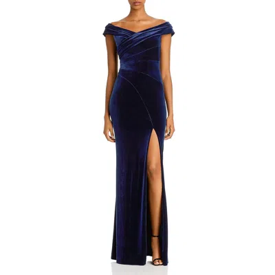 Aidan Mattox Womens Velvet Split Hem Evening Dress In Blue